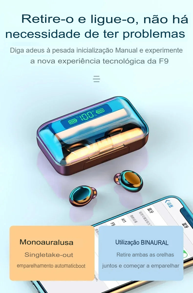 FONE DE OUVIDO F9 TWS - MUNDO VIRTUAL